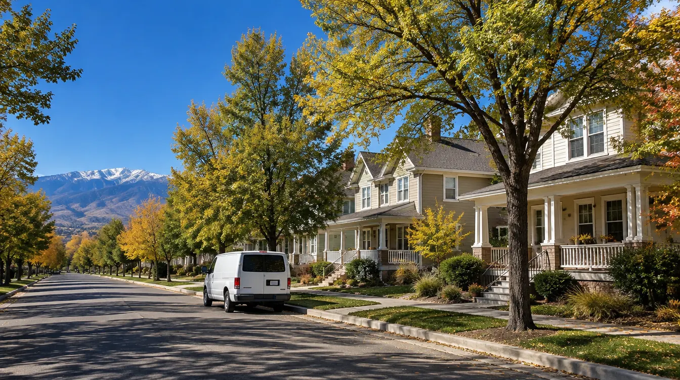 Cream-sided homes on a Denver street where local pest removal pros work